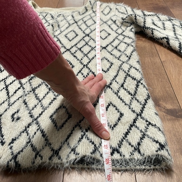 Pink Martini Wool Blend Abstract geometric black cream Open Front Cardigan M - Picture 9 of 9